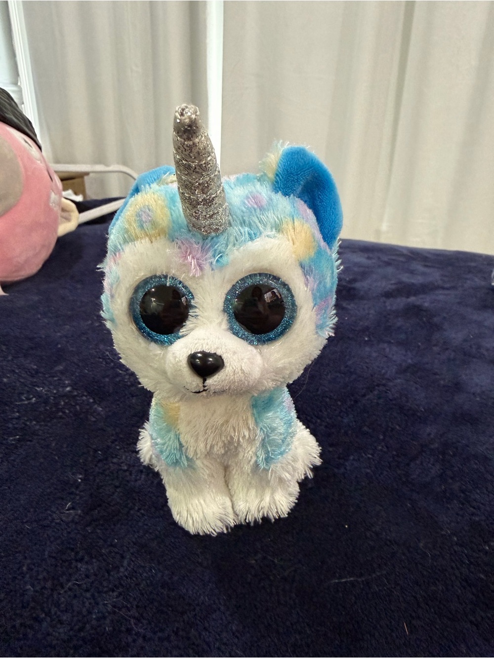 Ty Blue and White Sparkle Unicorn Husky Stuffed Animal Helena